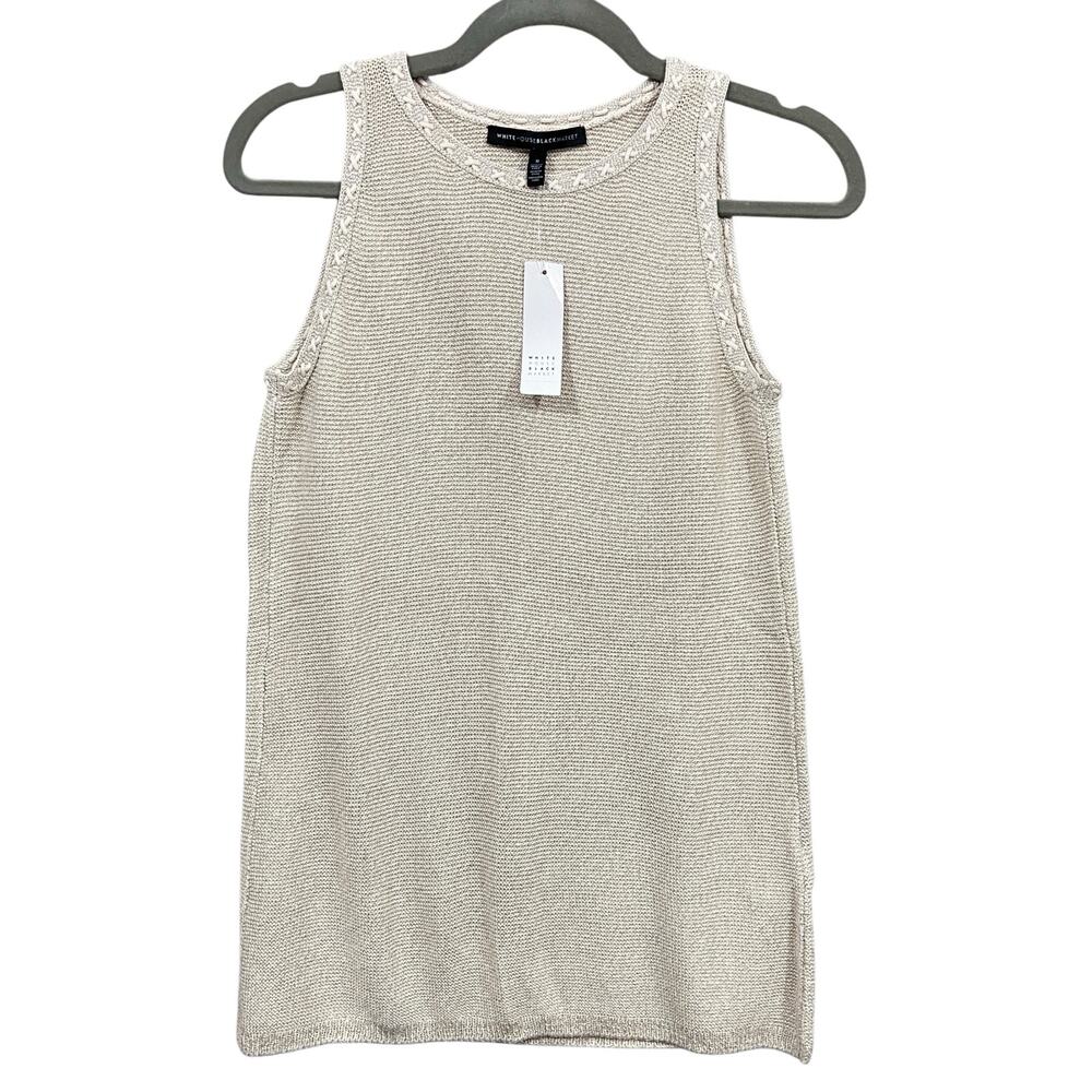 Nwt White House Black Market Knit Sweater Tank Metallic Oat Top Small